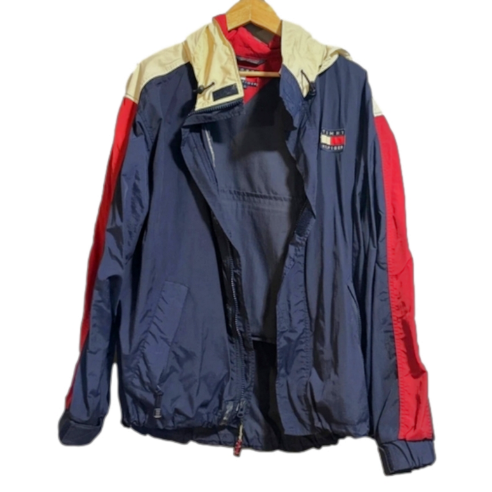 Vintage 1990s Tommy Hilfiger - Jacket/Windbreaker/Bag Hidden Hood in Collar